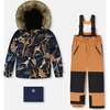 Two-Piece Play Snowsuit with Printed Dinosaurs Jacket Brown, Brown Sugar - Snowsuits - 1 - thumbnail