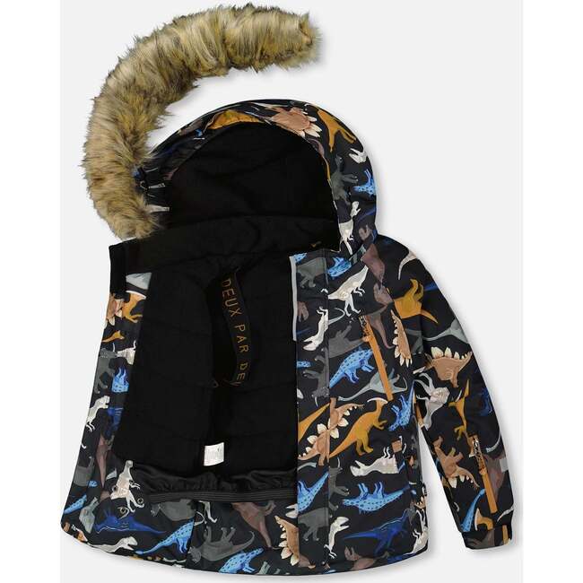 Two-Piece Play Snowsuit with Printed Dinosaurs Jacket, Navy Blue - Snowsuits - 2