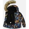 Two-Piece Play Snowsuit with Printed Dinosaurs Jacket, Navy Blue - Snowsuits - 2
