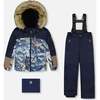 Two-Piece Play Snowsuit with Printed Colorblocked Jacket, Navy Blue - Snowsuits - 1 - thumbnail