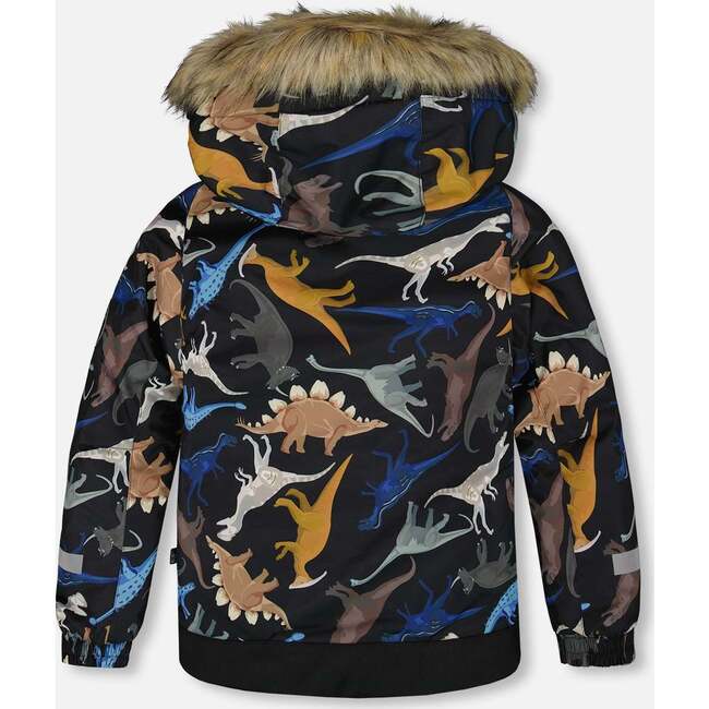 Two-Piece Play Snowsuit with Printed Dinosaurs Jacket, Navy Blue - Snowsuits - 3