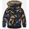 Two-Piece Play Snowsuit with Printed Dinosaurs Jacket, Navy Blue - Snowsuits - 3