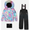 Two-Piece Play Snowsuit with Multicolor Print Jacket, Black - Snowsuits - 1 - thumbnail