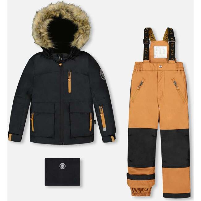 Two-Piece Play Snowsuit with Contrast Jacket, Brown Sugar