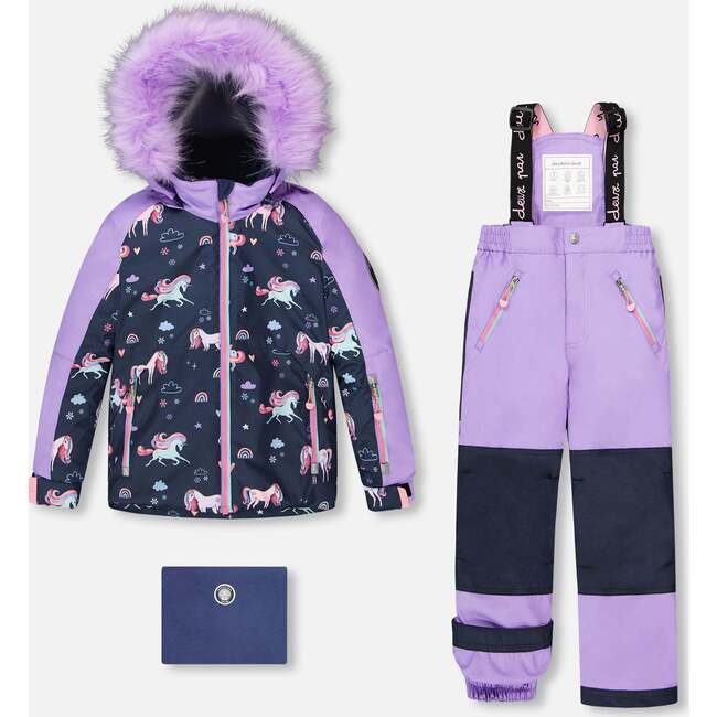Two-Piece Play Snowsuit with Printed Colorblocked Jacket, Lavender