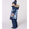 Two-Piece Play Snowsuit with Printed Colorblocked Jacket, Navy Blue - Snowsuits - 2