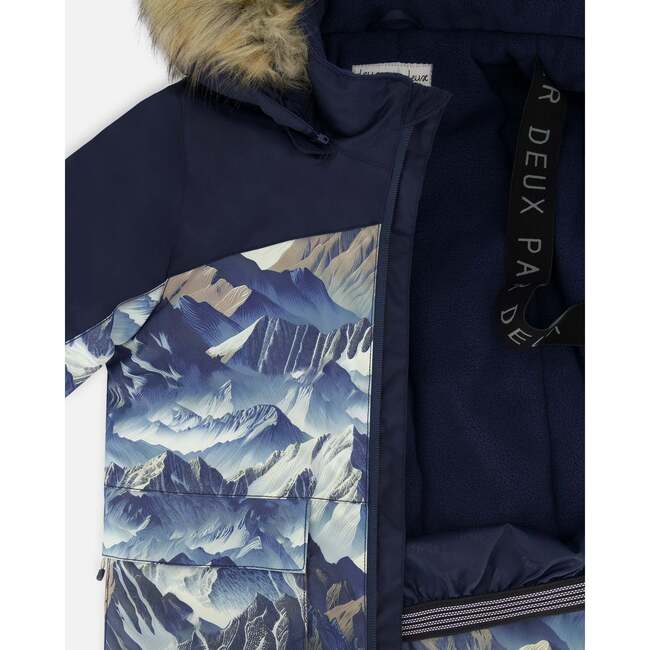 Two-Piece Play Snowsuit with Printed Colorblocked Jacket, Navy Blue - Snowsuits - 3
