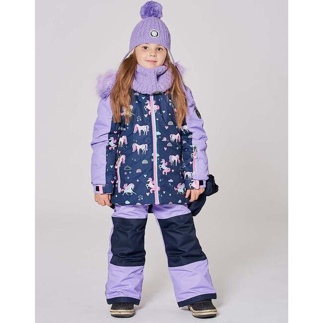 Two-Piece Play Snowsuit with Printed Colorblocked Jacket, Lavender - Snowsuits - 2