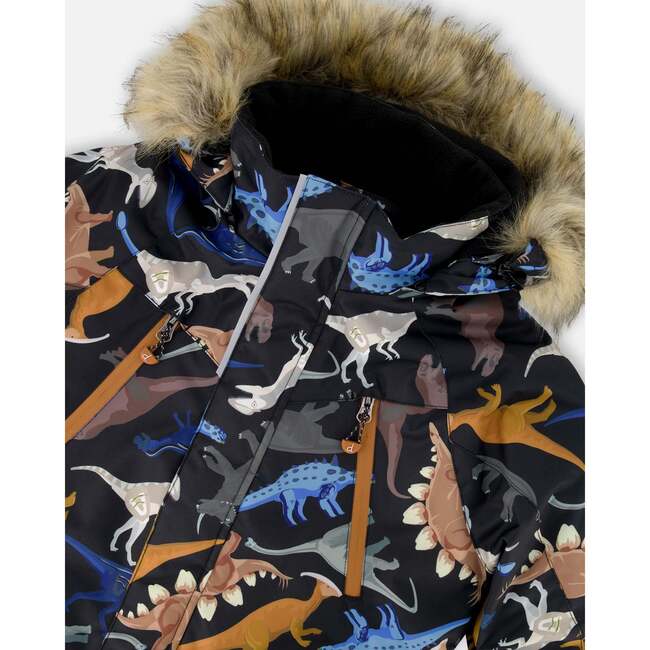 Two-Piece Play Snowsuit with Printed Dinosaurs Jacket, Navy Blue - Snowsuits - 5
