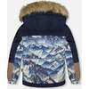 Two-Piece Play Snowsuit with Printed Colorblocked Jacket, Navy Blue - Snowsuits - 4