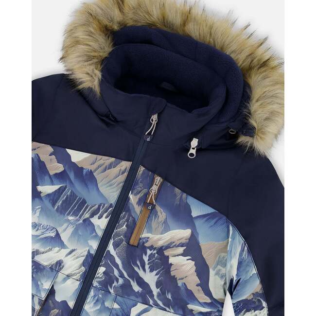 Two-Piece Play Snowsuit with Printed Colorblocked Jacket, Navy Blue - Snowsuits - 6
