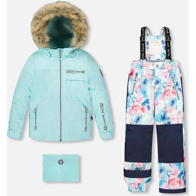 Two-Piece Play Snowsuit, Blue Flower Print