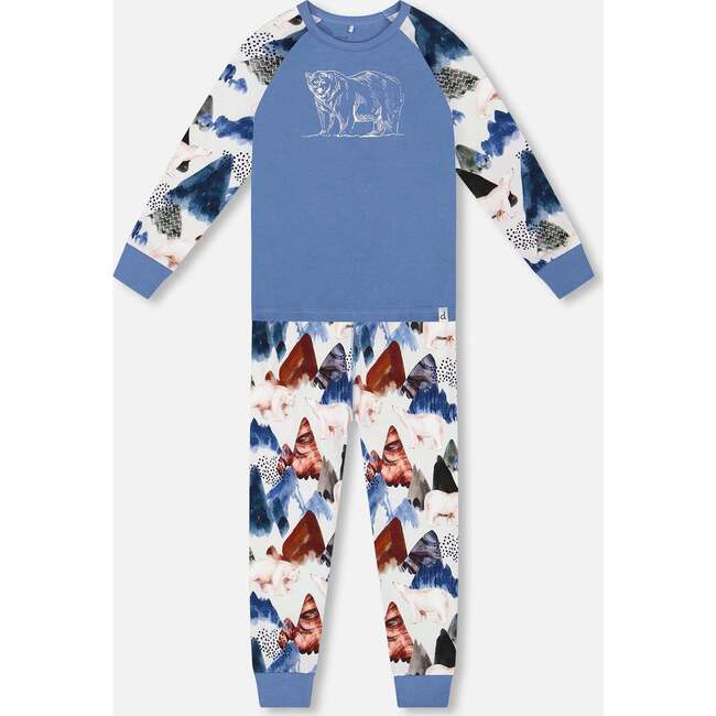 Two-Piece Organic Cotton Pajama Set, White Bear Print