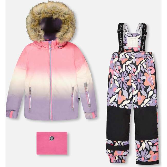 Two-Piece Play Snowsuit, Black Retro Flower Print