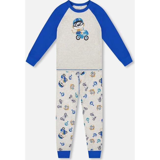 Two-Piece Organic Cotton Pajama Set, Beige Monkey Print