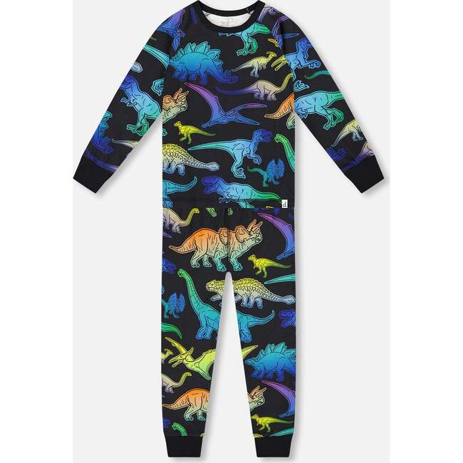 Two-Piece Organic Cotton Pajama Set, Black Dinosaur Print