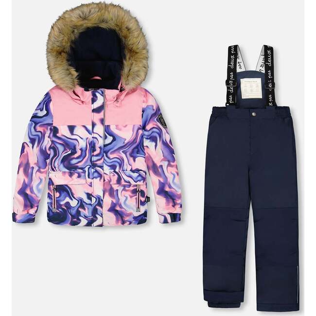 Two-Piece Discover Snowsuit with Printed Jacket, Navy Blue