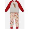 Two-Piece Organic Cotton Pajama Set, Beige Reindeer Print - Pajamas - 1 - thumbnail