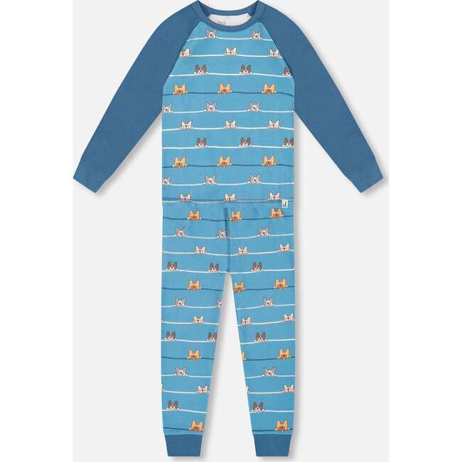 Two-Piece Organic Cotton Pajama Set, Blue Dog Print