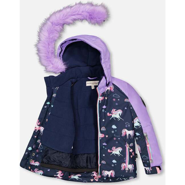 Two-Piece Play Snowsuit with Printed Colorblocked Jacket, Lavender - Snowsuits - 7