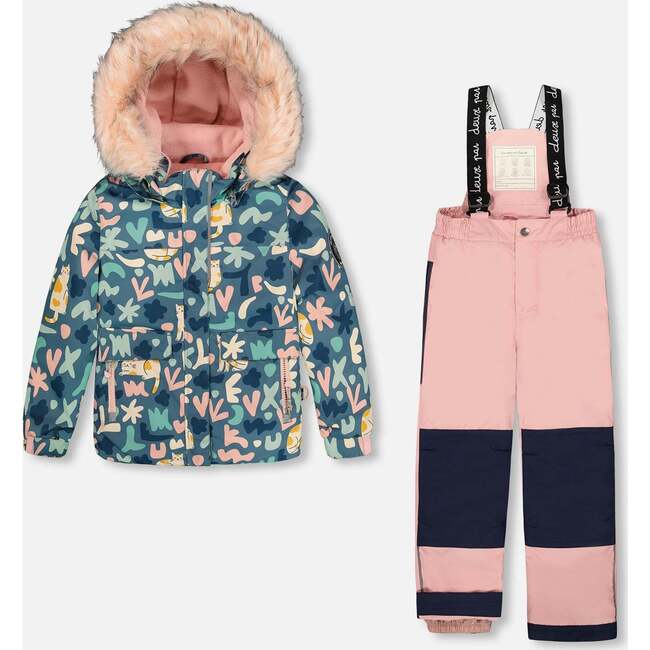 Two-Piece Discover Snowsuit with Printed Jacket, Dusty Pink