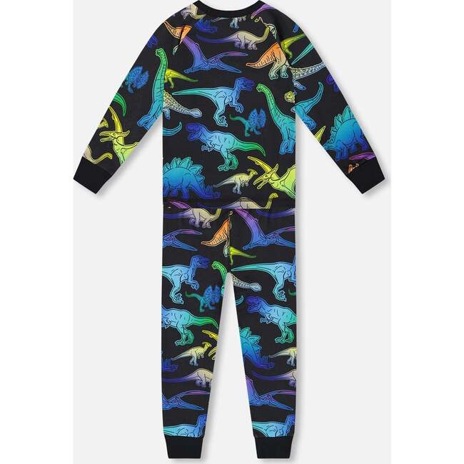 Two-Piece Organic Cotton Pajama Set, Black Dinosaur Print - Pajamas - 3