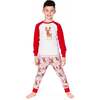Two-Piece Organic Cotton Pajama Set, Beige Reindeer Print - Pajamas - 2
