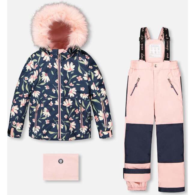Two-Piece Play Snowsuit Flower Print, Dusty Pink
