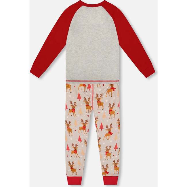 Two-Piece Organic Cotton Pajama Set, Beige Reindeer Print - Pajamas - 3