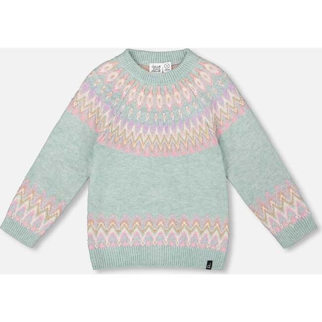 Sweater with Norwegian Jacquard, Turquoise Blue