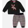 Sweater and Cargo Pants Set with Moose Applique, Black - Mixed Apparel Set - 1 - thumbnail