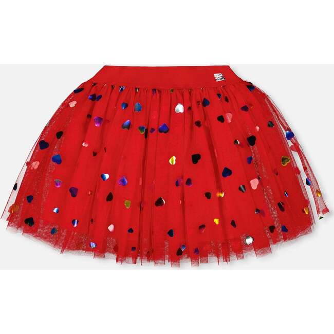 Tulle Skirt with Iridescent Heart Confettis, Red