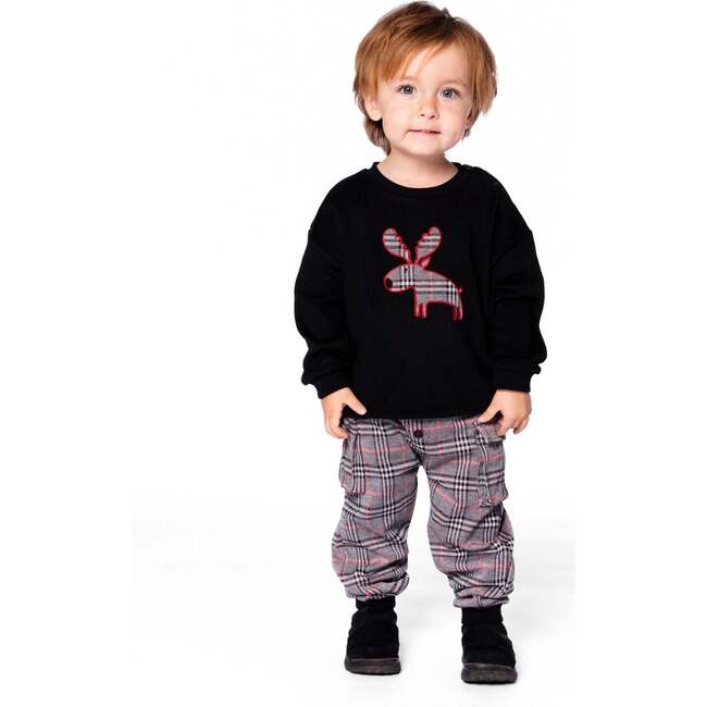 Sweater and Cargo Pants Set with Moose Applique, Black - Mixed Apparel Set - 2