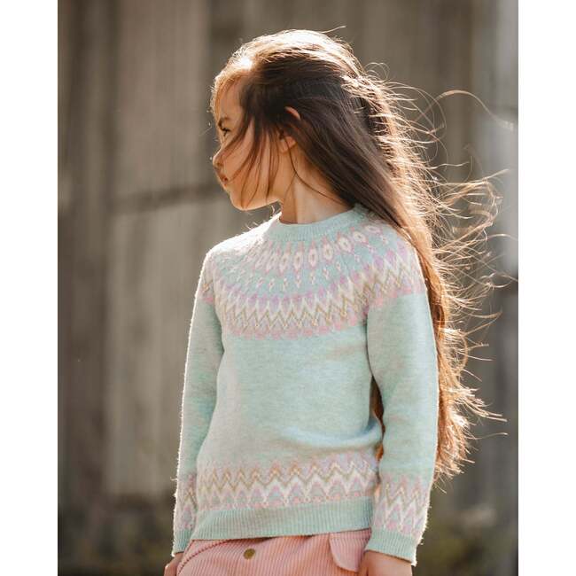 Sweater with Norwegian Jacquard, Turquoise Blue - Sweaters - 2