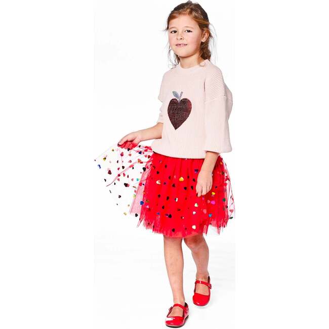 Tulle Skirt with Iridescent Heart Confettis, Red - Skirts - 2