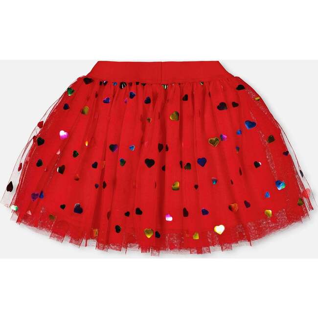 Tulle Skirt with Iridescent Heart Confettis, Red - Skirts - 3