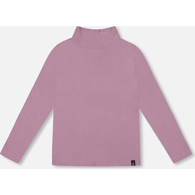 Super Soft Ribbed Mock Neck Top, Purple Gray