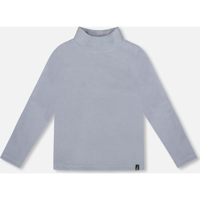 Super Soft Ribbed Mock Neck Top, Blue Gray