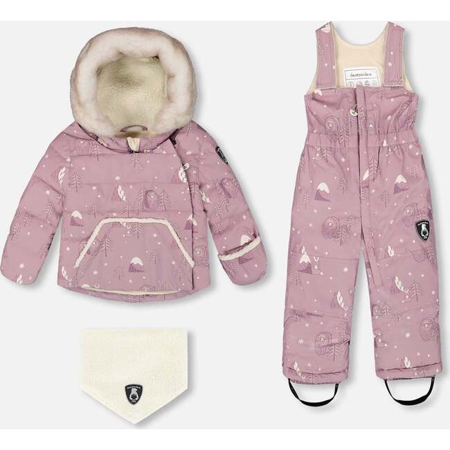 Two-Piece Baby Snug Snowsuit, Purple Bear Print