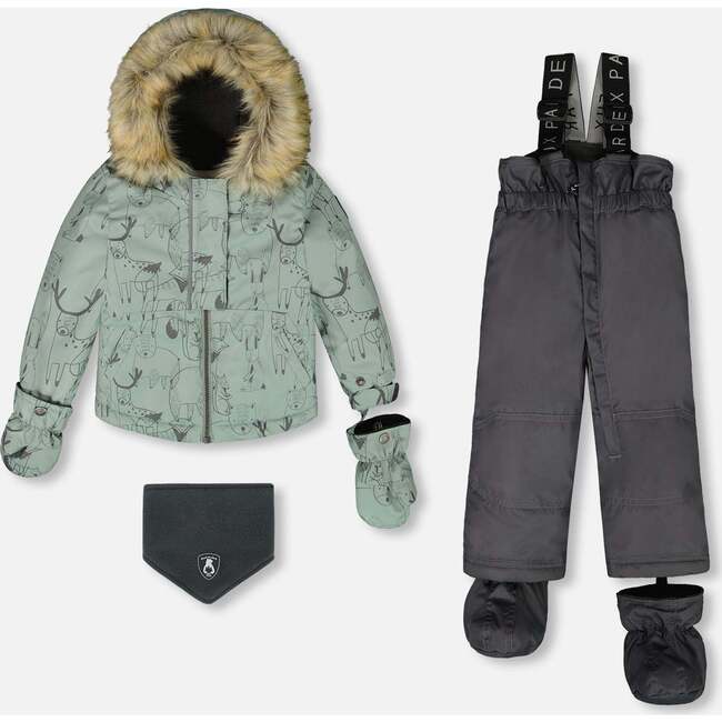 Two-Piece Baby Play Snowsuit with Printed Jacket Sage Green, Dark Gray