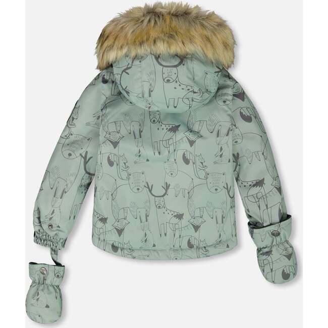 Two-Piece Baby Play Snowsuit with Printed Jacket Sage Green, Dark Gray - Snowsuits - 4