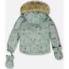 Two-Piece Baby Play Snowsuit with Printed Jacket Sage Green, Dark Gray - Snowsuits - 4