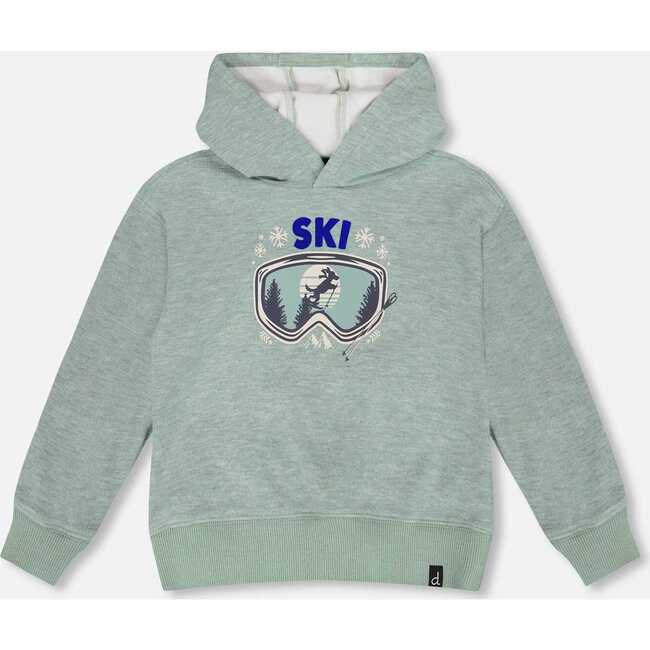 Super Soft Hooded Brushed Jersey Sweatshirt with Graphic Print Green, Jade Green