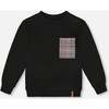 Super Soft Brushed Jersey Long Sleeve Top with Plaid Pocket, Black - Sweatshirts - 1 - thumbnail
