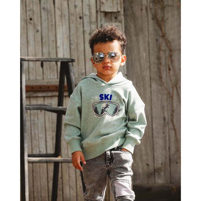 Super Soft Hooded Brushed Jersey Sweatshirt with Graphic Print Green, Jade Green - Sweatshirts - 2