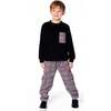 Super Soft Brushed Jersey Long Sleeve Top with Plaid Pocket, Black - Sweatshirts - 2