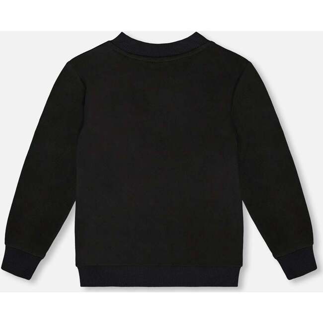 Super Soft Brushed Jersey Long Sleeve Top with Plaid Pocket, Black - Sweatshirts - 3