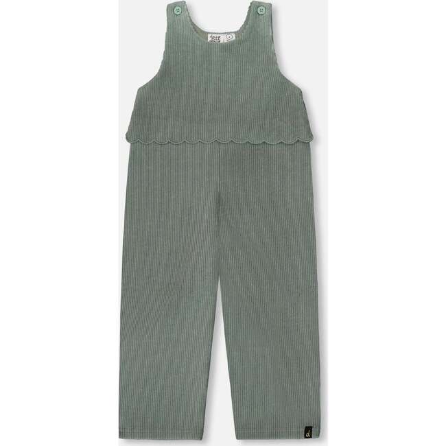 Stretch Velour Faux-Layered Overalls, Jade Green