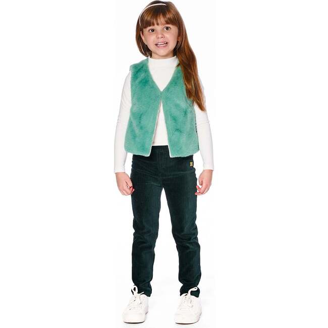 Stretch Velour Rib Treggings, Dark Green - Pants - 2