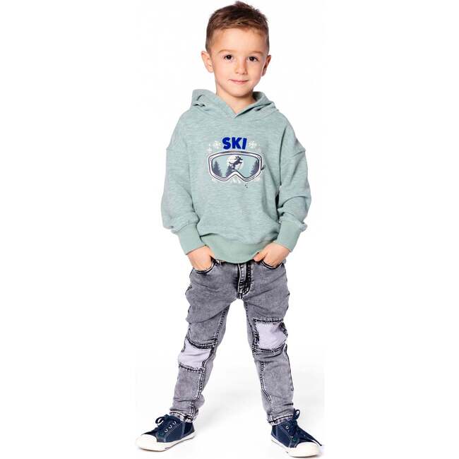 Super Soft Hooded Brushed Jersey Sweatshirt with Graphic Print Green, Jade Green - Sweatshirts - 3